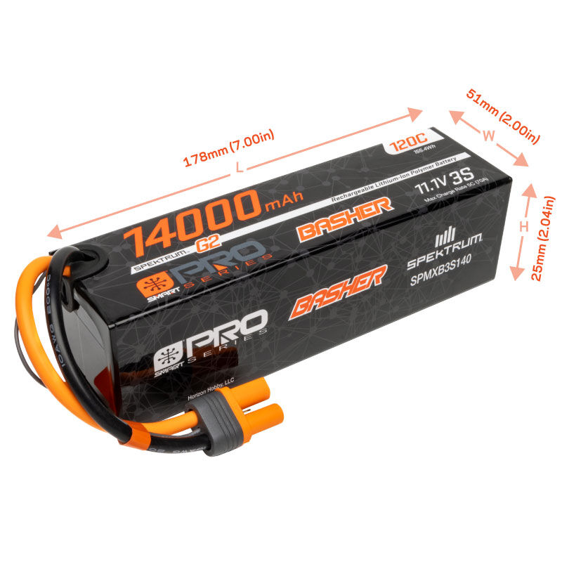 Spektrum 11.1V 14000mAh 3S 120C Smart G2 Pro Basher LiPo: IC5 - Image 3