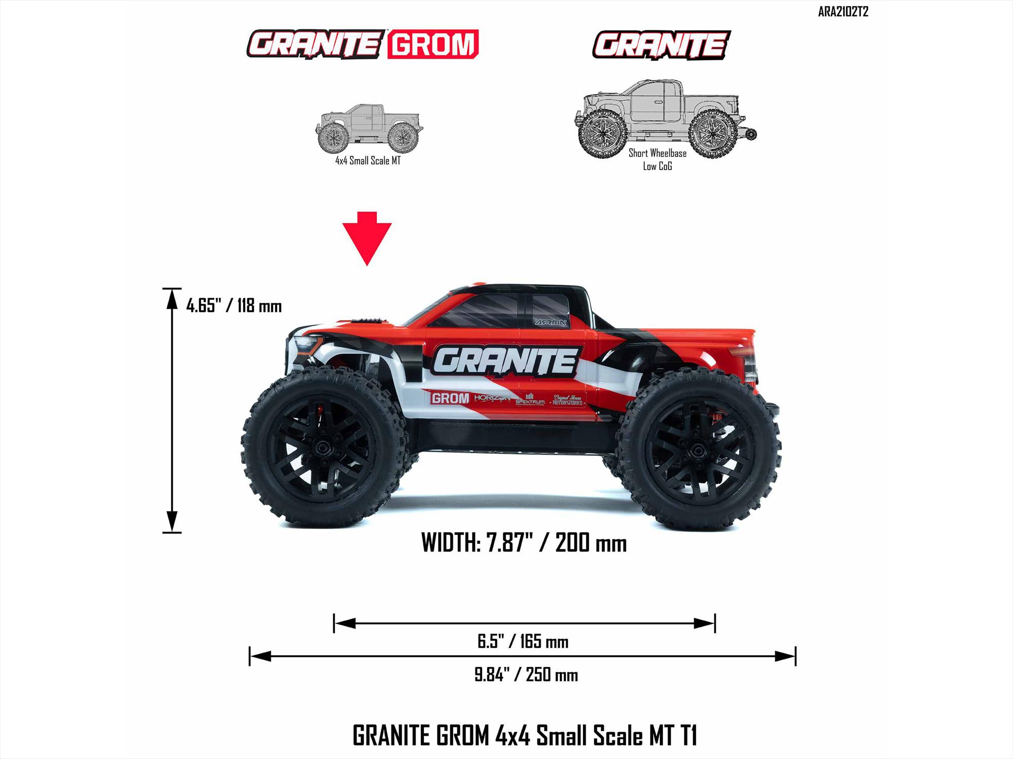Arrma 1/18 GRANITE GROM MEGA 4X4 MT with Battery & Charger Red - Image 18