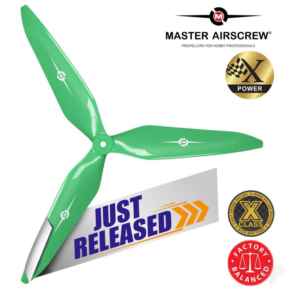 Master Airscrew 13x12 3X Power X-Class Giant Racing Drone Propeller (CW) Reverse/Pusher Green - Image 2