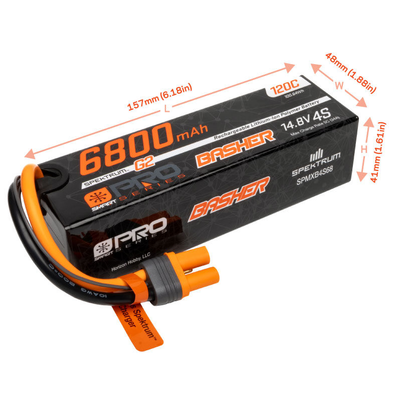 Spektrum 14.8V 6800mAh 4S 120C Smart G2 Pro Basher LiPo: IC5 - Image 3