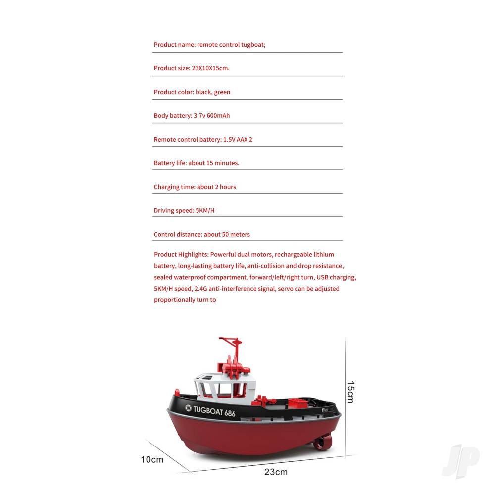 Henglong 1:72 Mini Tugboat, RTR, Green (230mm) - Image 10