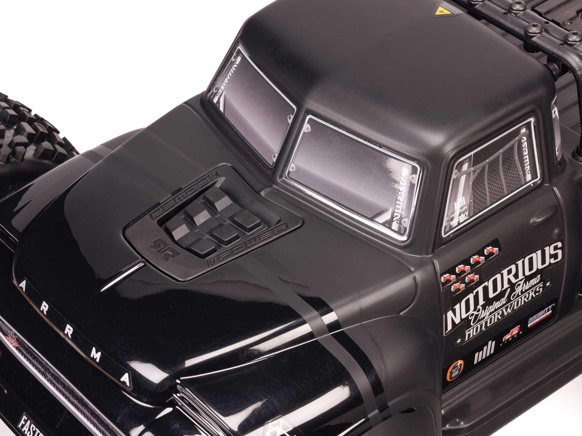 Arrma 1/8 NOTORIOUS 6S V6 4X4 BLX Stunt Truck RTR Black - Image 11