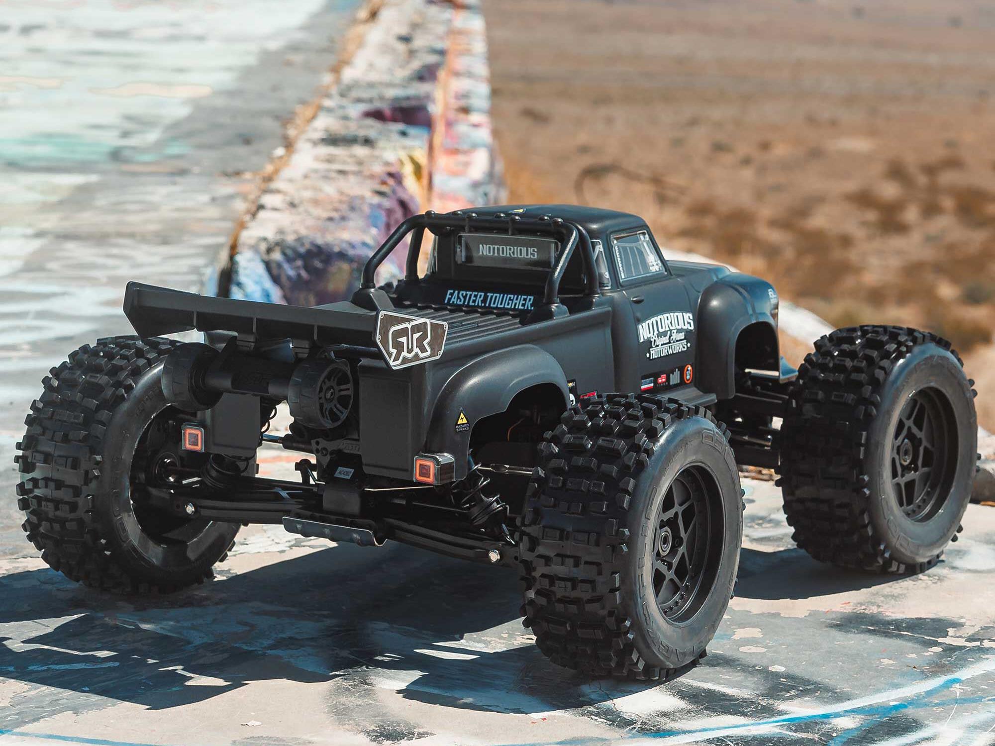 Arrma 1/8 NOTORIOUS 6S V6 4X4 BLX Stunt Truck RTR Black - Image 16