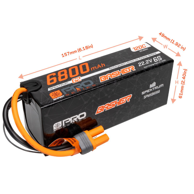 Spektrum 22.2V 6800mAh 6S 120C Smart G2 Pro Basher LiPo: IC5 - Image 3
