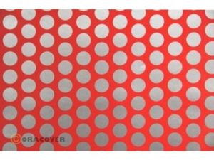 Oracover 2m ORACOVER Fun-1 Polkadots, Red + Silver (60cm width)