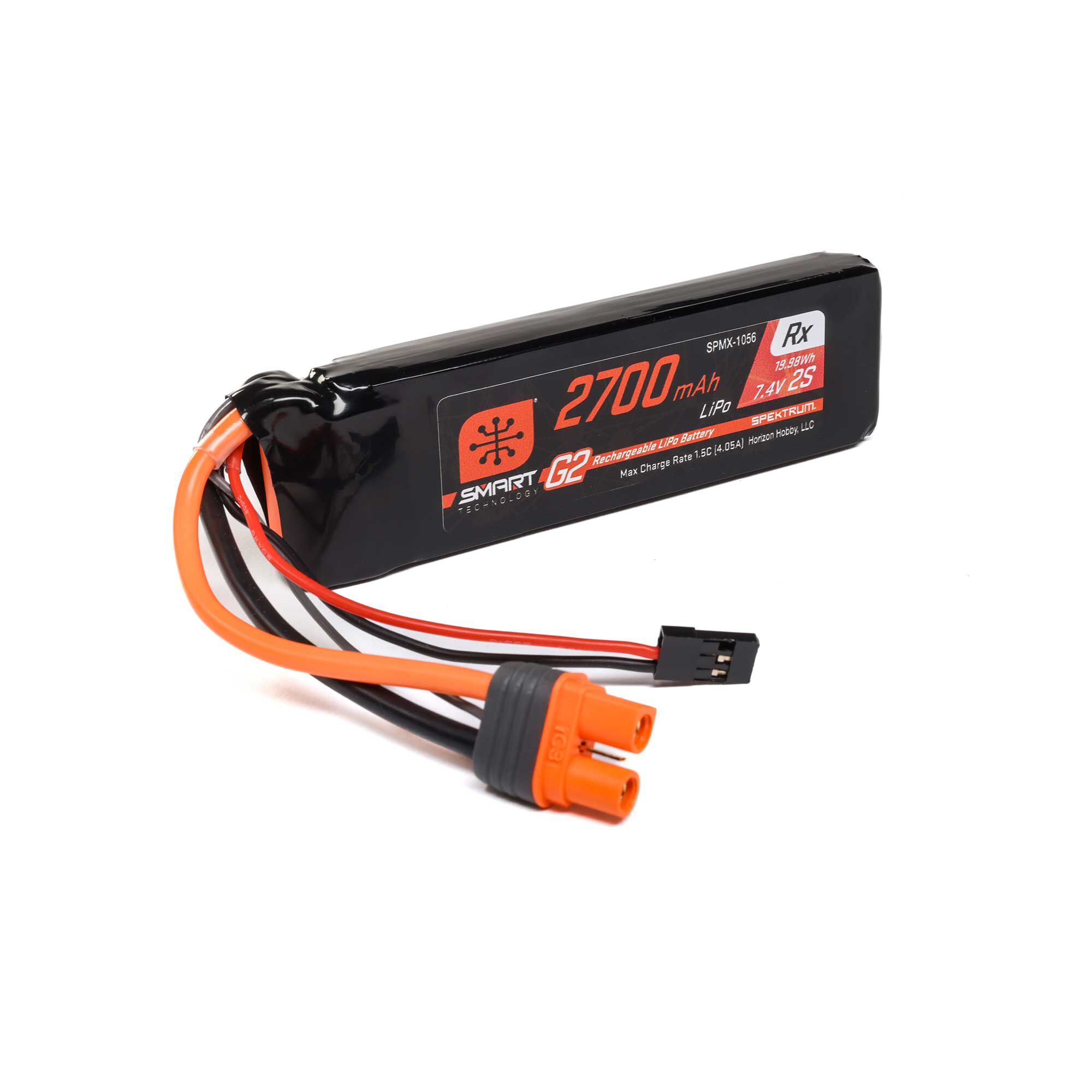 Spektrum 7.4V 2700mAh 2S 15C Smart G2 Receiver LiPo Battery: IC3 - Image 2
