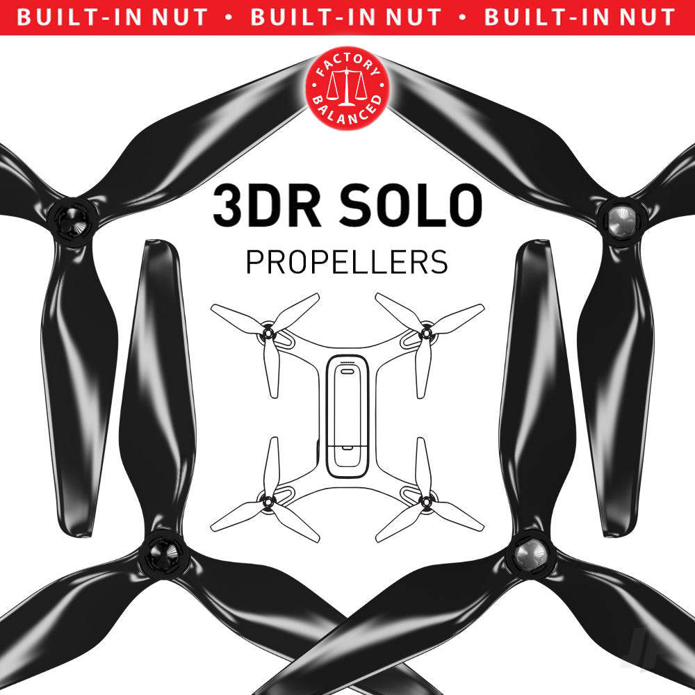Master Airscrew 9x4.5 3MR SL 3 Blade Propeller C Set x4 Black, Built in Nut for 3DR SOLO