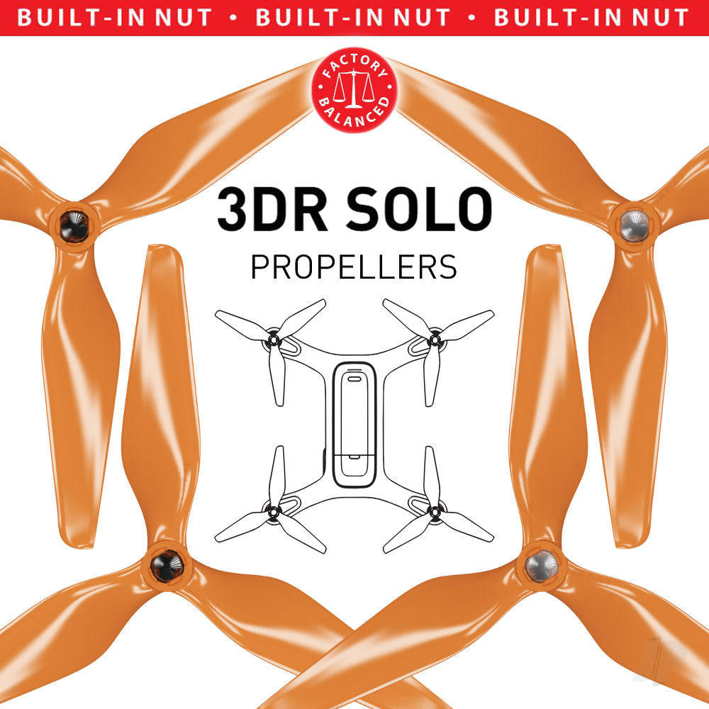 Master Airscrew 9x4.5 3MR SL 3 Blade Propeller C Set x4 Orange, Built in Nut for 3DR SOLO