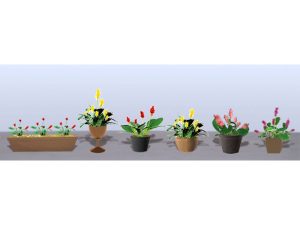 JTT Assorted Potted Flower Plants 3, O-Scale, (6 pack)