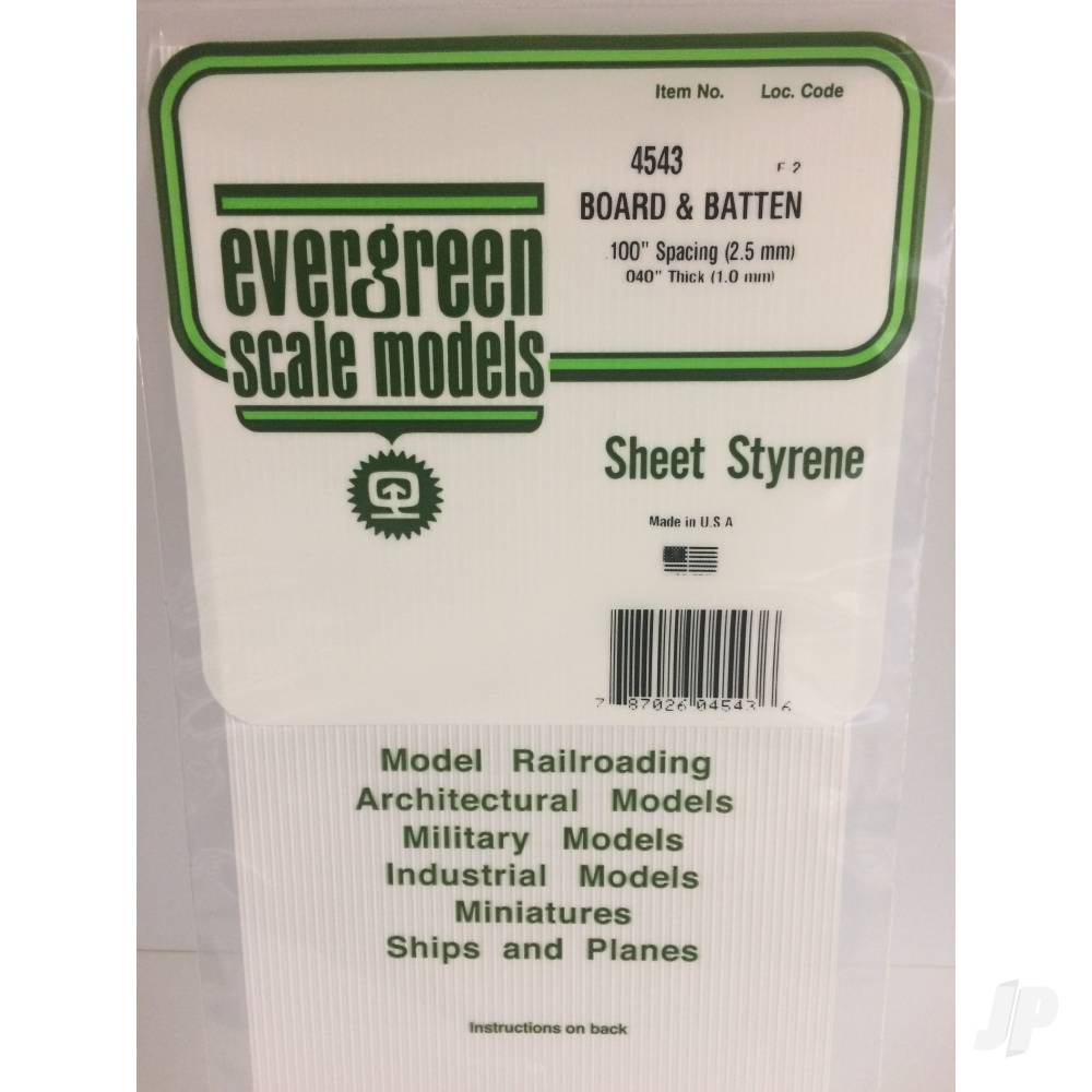 Evergreen Board & Batten Sheet, 150 x 300 x 1.0mm, 2.5mm Spacing (6 x 12 x .040in, .100in Spacing) (1 per pack) - Image 2