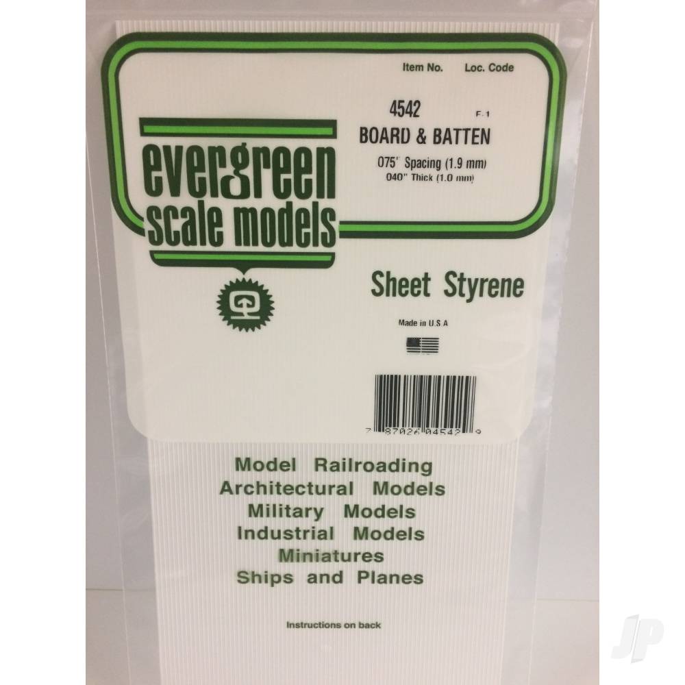 Evergreen Board & Batten Sheet, 300 x 600 x 1.0mm, 1.9mm Spacing (12 x 24 x .040in, .075in Spacing) (1 per pack) - Image 2