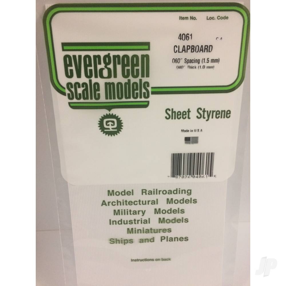 Evergreen Clapboard Siding Sheet, 300 x 600 x 1.0mm, 1.5mm Spacing (12 x 24 x .040in, .060in Spacing) (1 per pack) - Image 2