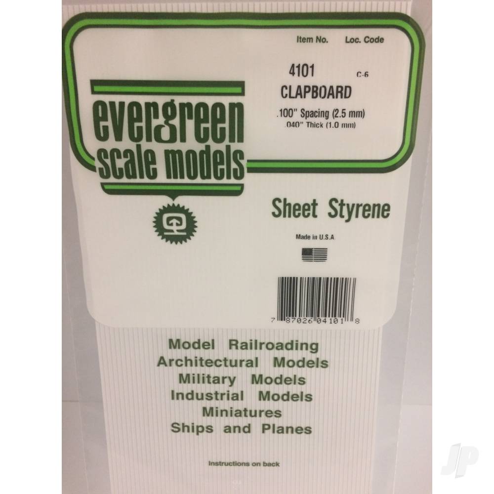 Evergreen Clapboard Siding Sheet, 300 x 600 x 1.0mm, 2.5mm Spacing (12 x 24 x .040in, .100in Spacing) (1 per pack) - Image 2