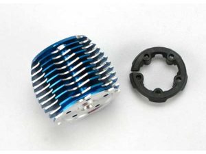 Traxxas Cooling head, PowerTune (machined aluminium, Blue-anodised) (TRX 2.5 and 2.5R) / head protector (plastic)