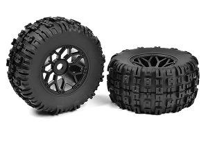 CORALLY OFF-ROAD 1/8 MT TYRES MUD CLAWS GLUED ON BLACK RIMS