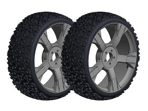 CORALLY OFFROAD 1/8 BUGGY TYRES NINJA LOW PROFILE GLUED ON BLACK RIMS 1 PAIR