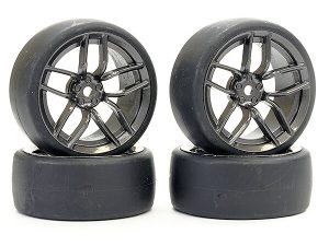 FASTRAX 1/10 (4) DRIFT D1 TYRE  w/3MM 10-SPOKE WHEEL- GRAPHITE