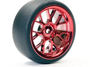 FASTRAX 1/10 (4) DRIFT D1 TYRE w/3MM 14-SPOKE WHEEL - MET RED