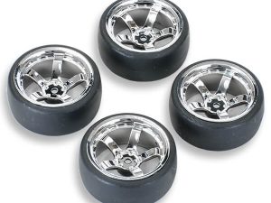 FASTRAX 1/10 (4) DRIFT D1 TYRE w/9MM 5-SPOKE WHEEL- CHROME