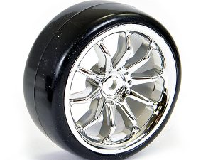 FASTRAX 1/10 STREET/DRIFT 10SP SCALE CHROME WHEEL & V2 TYRE