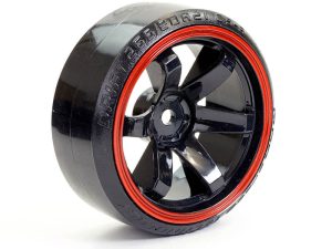 FASTRAX 1/10 STREET/DRIFT TYRE 6-SPOKE WHEEL (6MM OFFSET) - BLACK WITH RED TRIM