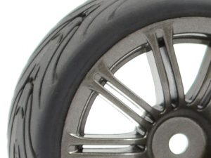 FASTRAX 1/10 STREET/TREAD TYRE 20SP GUN METAL WHEEL