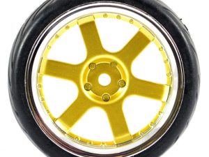 FASTRAX 1/10 STREET/TREAD TYRE 6-SPOKE GOLD/CHROME WHEEL