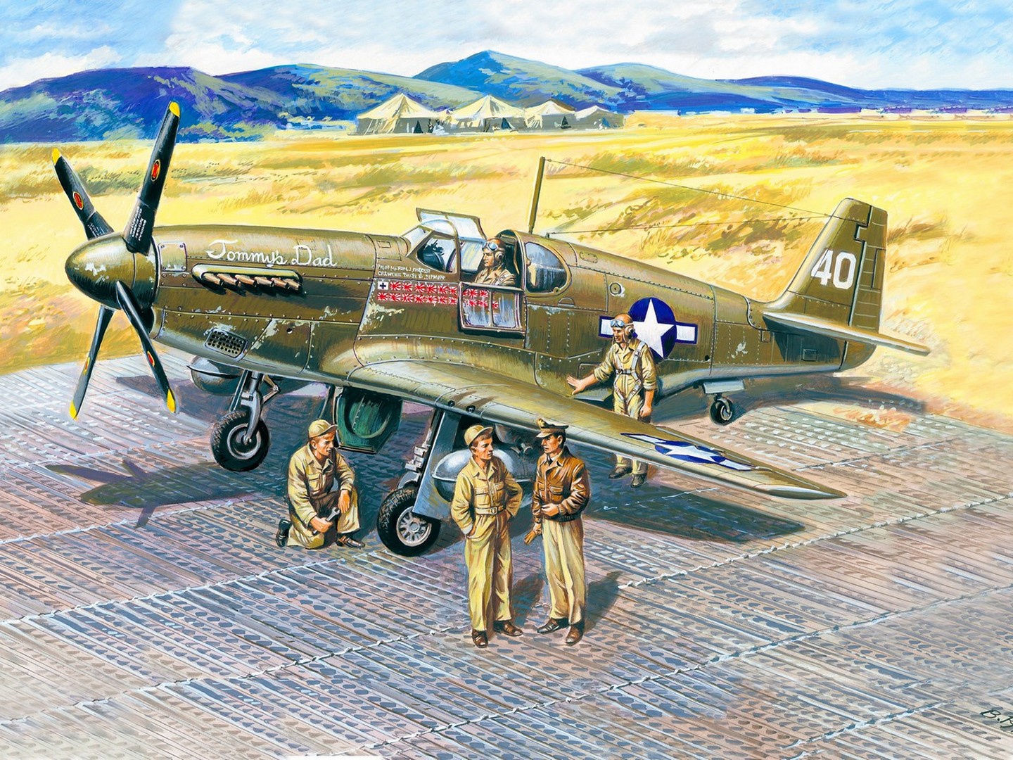 ICM Mustang P-51B with USAAF Pilots & Ground Personnel (5 Figures)