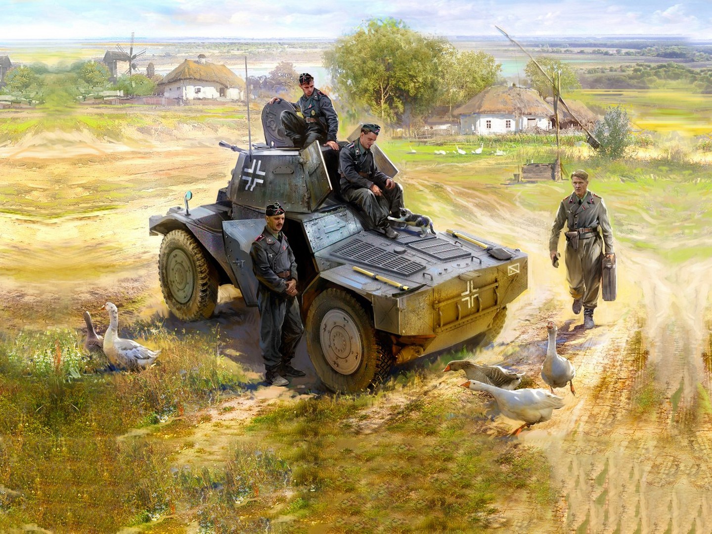 ICM PanzerspƤhwagen P 204 (f) German Armoured Vehicle with 4 Crew Figures & Cat