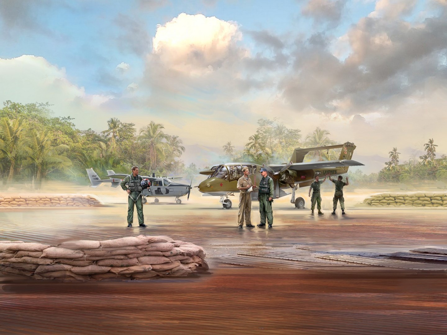 ICM Vietnam USAF Airfield Set (0-2A, OV-10A Aircraft & 5 Figures)