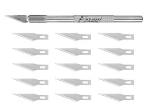 Excel K1 Knife, Light Duty Round Aluminium with Safety Cap, 15x #11 Blades (Carded)