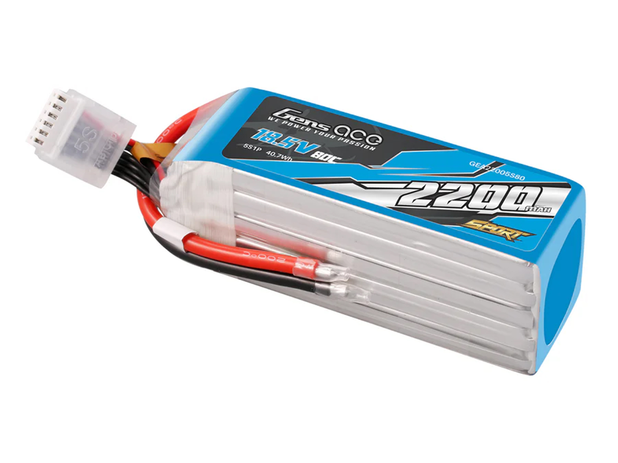 Gens Ace Li-Po Sport 5S 18.5V 2200mAh 80C with No Plug - Image 2