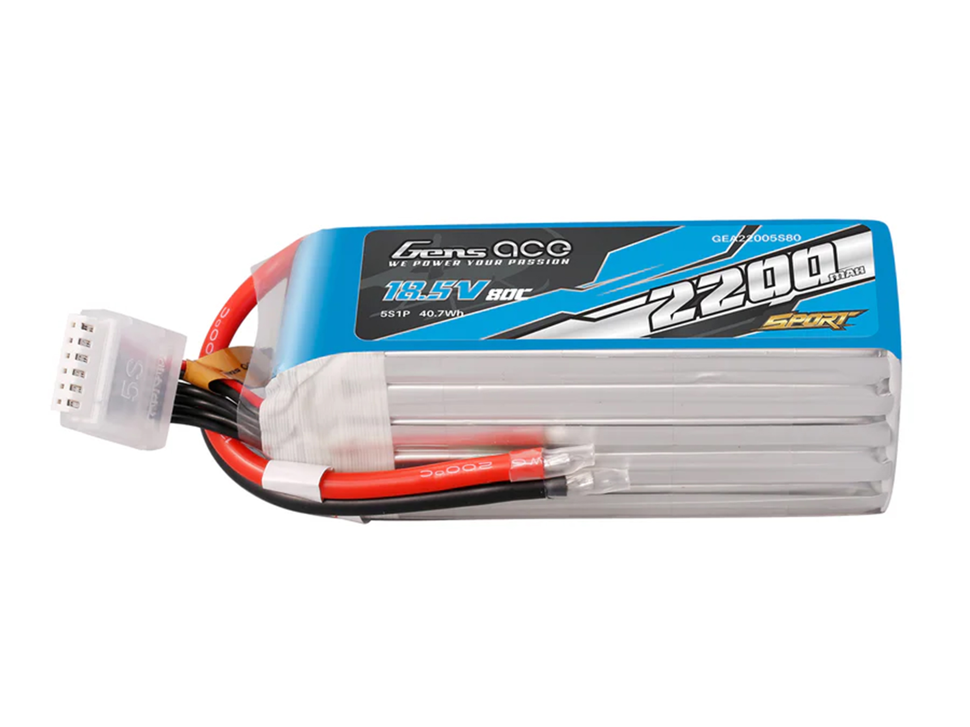 Gens Ace Li-Po Sport 5S 18.5V 2200mAh 80C with No Plug - Image 3