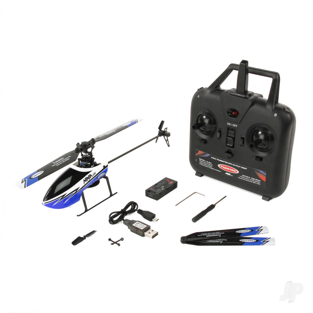 Twister Ninja 250 Helicopter with Co-Pilot Assist, 6-Axis Stabilisation and Altitude Hold (Blue) - Image 4