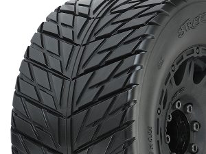 Pro-Line PROLINE STREET FIGHTER 3.8" BELTED TIRES MOUNTED ON RAID BLACK WHEELS 8x32 HEX 17MM