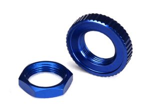 Traxxas Servo saver nuts, aluminium, Blue-anodised (hex (1pc), serrated (1pc))