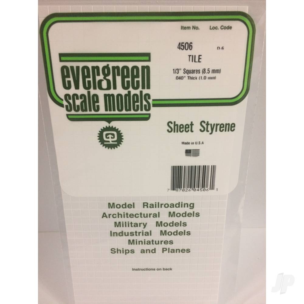 Evergreen Square Tile Sheet, 150 x 300 x 1.0mm, 0.33 x 0.33mm Spacing (6 x 12 x .040in, .012 x .012in Spacing) (1 per pack) - Image 2
