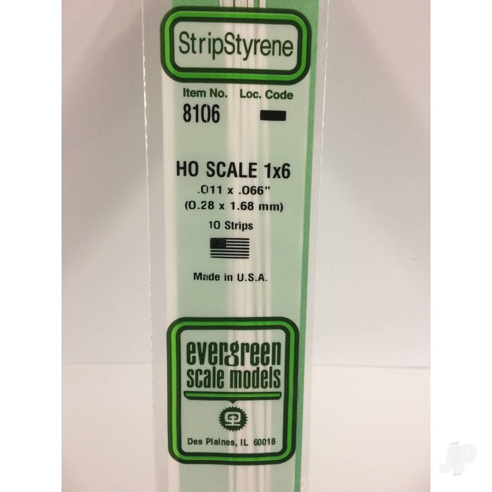 Evergreen Strip HO-Scale, (1x6), 350 x 0.3 x 1.7mm (14 x .011 x .066in) (10 per pack) - Image 2