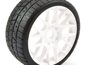 SWEEP 1/8TH GT TREAD GLUED 45DEG TYRES W/BELT / EVO16 WHITE WHEELS / BASIC (PR)