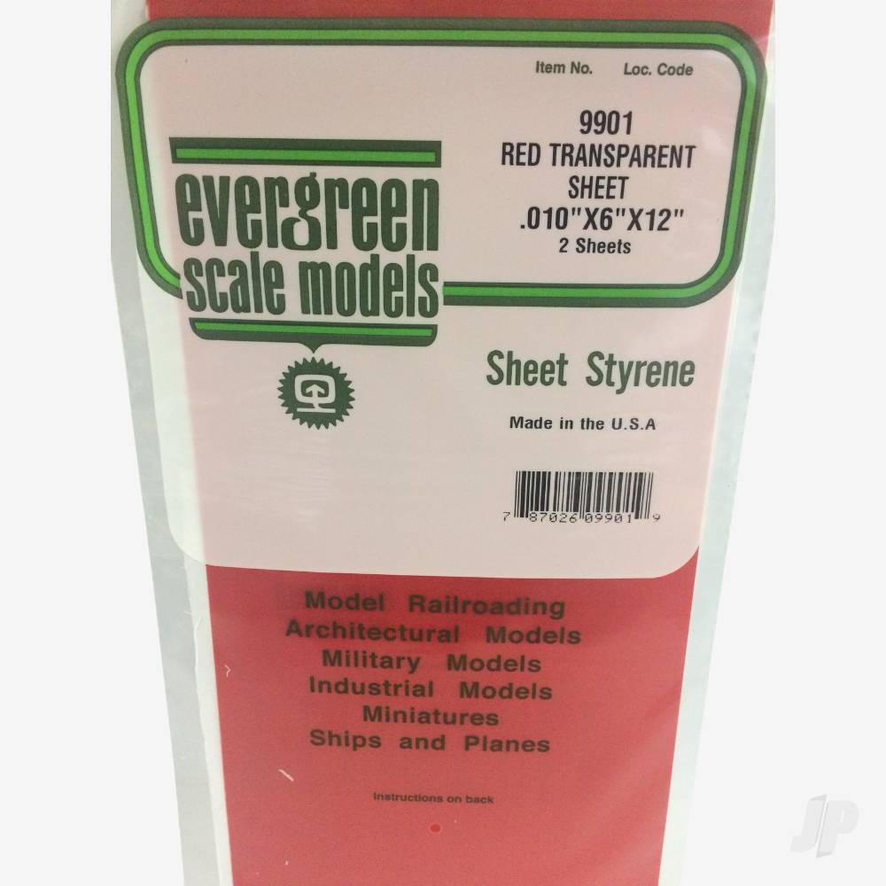 Evergreen Transparent Coloured Sheet, 150 x 300 x 0.3mm (6 x 12 x .010in), Red (2 per pack) - Image 2