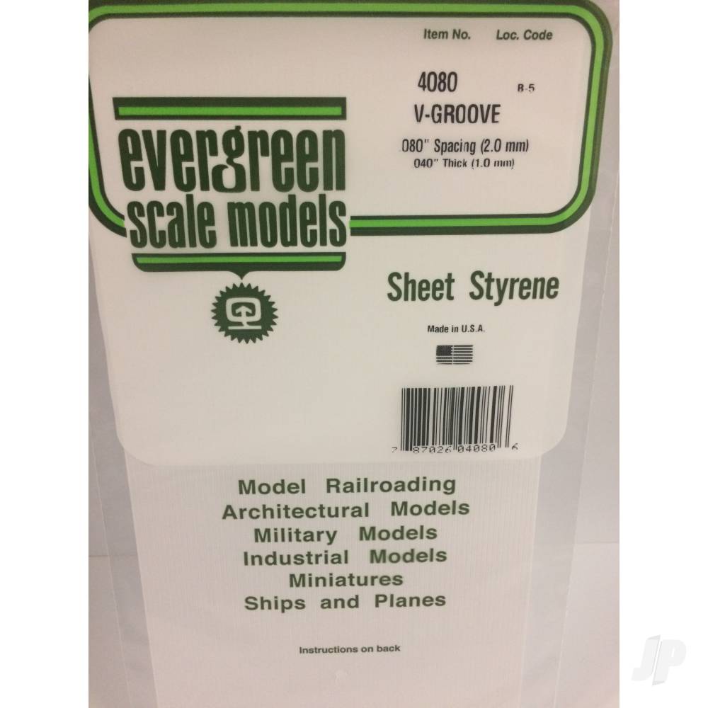 Evergreen V-Groove Siding Sheet, 300 x 600 x 1.0mm, 2.0mm Spacing (12 x 24 x .040in, .080in Spacing) (1 per pack) - Image 2