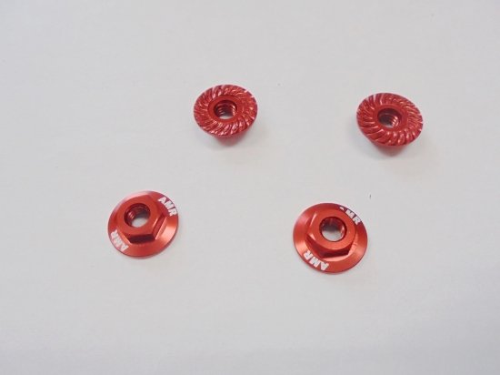 AUTOMODEL Serrated Large Diameter 1:10 Aluminium Wheel Nuts (4) Red